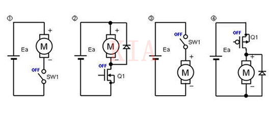 有刷電機(jī)-單開(kāi)關(guān)電路驅(qū)動(dòng)、半橋電路驅(qū)動(dòng)-KIA MOS管
